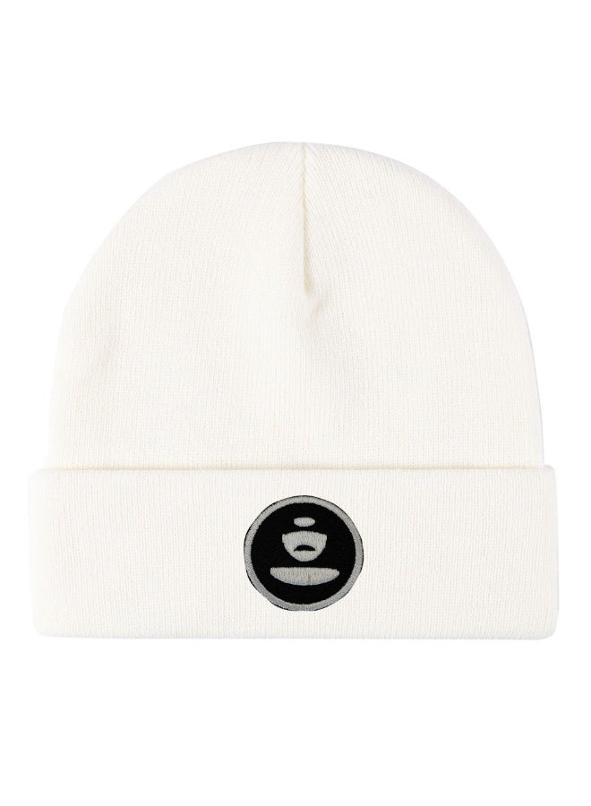 BAPE Clean Cream White Knit Beanie with Embroidered Ape Head Logo