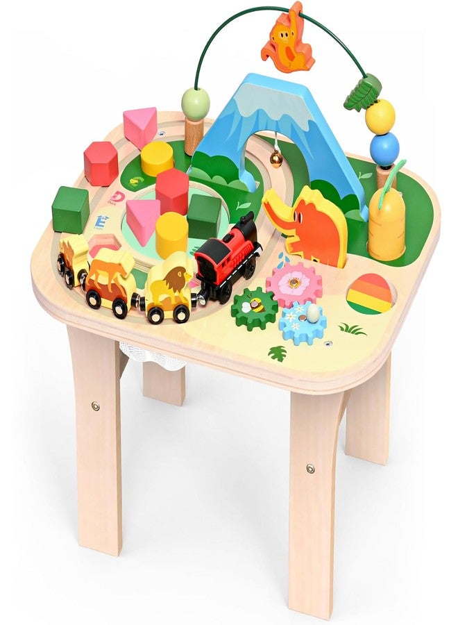 wingyz Activity Table for 1 Year Old Toddler, 9-in-1 Multi-Colorful Wooden Montessori Toys, Baby Play Table with Bead Maze Shape Sorter Train Toy, Educational Gifts for Kids Boys Girls - Image 1