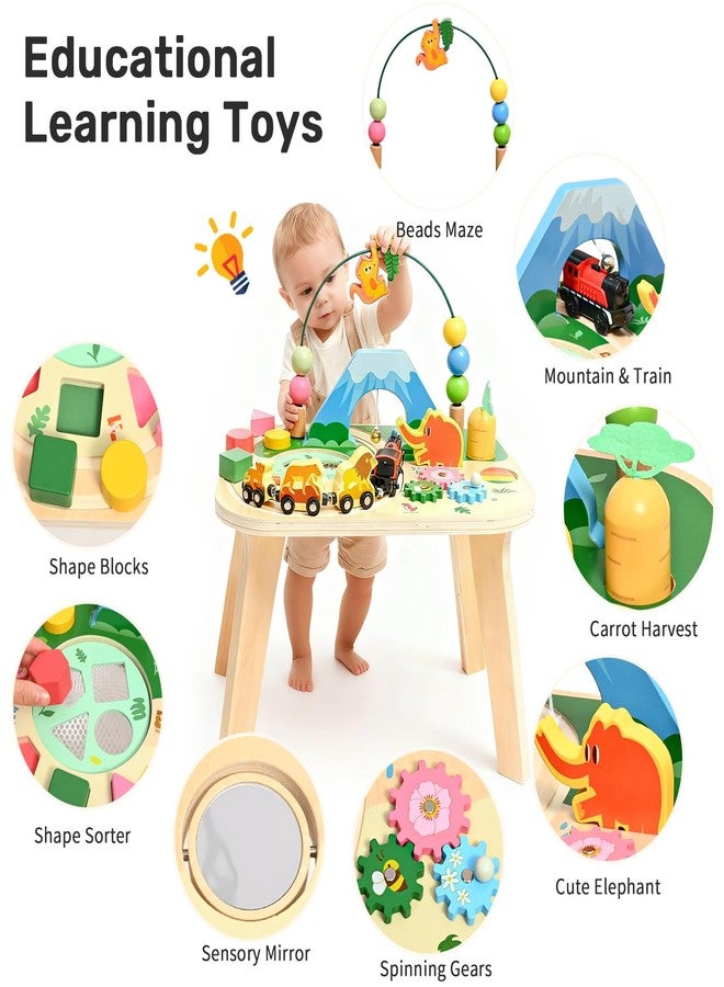 wingyz Activity Table for 1 Year Old Toddler, 9-in-1 Multi-Colorful Wooden Montessori Toys, Baby Play Table with Bead Maze Shape Sorter Train Toy, Educational Gifts for Kids Boys Girls - Image 4