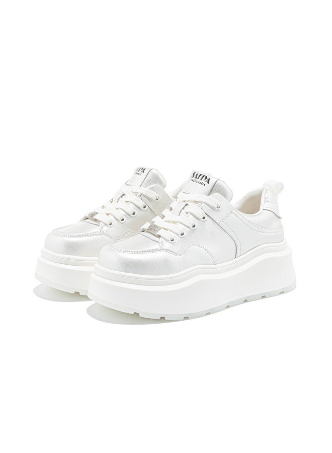 SAFIYA Saturday Platform Sneakers For Women, Thick Sole 2025 Spring New Collection, College Style Versatile Casual Height-increasing White Shoes - Image 5