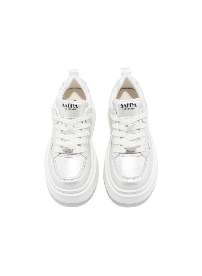 SAFIYA Saturday Platform Sneakers For Women, Thick Sole 2025 Spring New Collection, College Style Versatile Casual Height-increasing White Shoes - Image 4