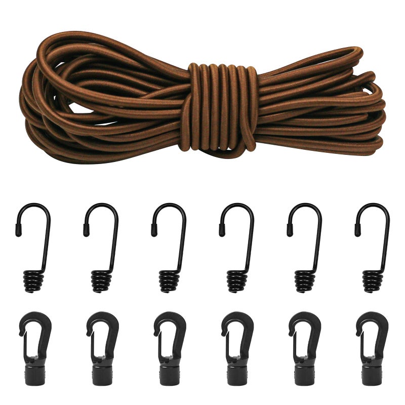 14 Bungee Shock Cords with Hooks 32 Feet Elastic Nylon Cords Kayak Stretch String Rope for Bikes Tie Downs Boating Camping Cars FitnessOutdoor Enthusiasts14 inch x 32 Ft Brown