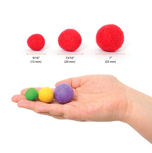 Glaciart One Felted Pom Poms, Wool Balls (240 Pcs) 4 Sizes: 1 cm, 1.5 cm, 2 cm & 2.5 cm, Handmade Felted 60 Color (Red, Pink, Blue, Yellow, Black, Pastel & More), Bulk Small Puff for Felting & Garland - Image 4