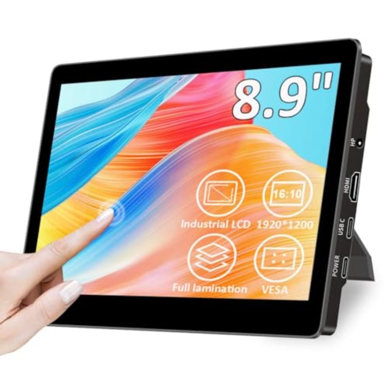 8.9 Inch Portable Monitor Touchscreen With Stand 1920 * 1200 16:10 450Nits Optical Bonding HDMI/USB-C Small Display for Ras Pi Mini PC Laptop Mac - Image 1