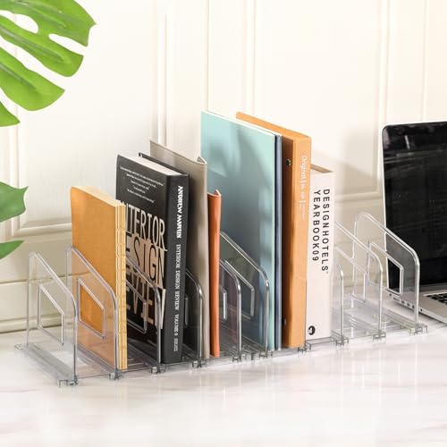 LALOBLUE File Organizer, Acrylic File Folder Organizer File Sorter, Plastic Vertical Book Dividers for Magazine Mail Letter Paper, Desktop Organizers for Office, Classroom & Home(4 Sections, 2 Pack) - Image 2