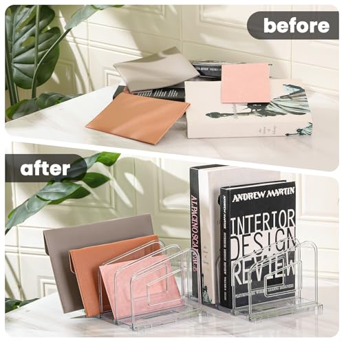 LALOBLUE File Organizer, Acrylic File Folder Organizer File Sorter, Plastic Vertical Book Dividers for Magazine Mail Letter Paper, Desktop Organizers for Office, Classroom & Home(4 Sections, 2 Pack) - Image 4