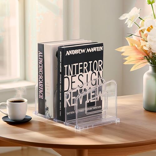 LALOBLUE File Organizer, Acrylic File Folder Organizer File Sorter, Plastic Vertical Book Dividers for Magazine Mail Letter Paper, Desktop Organizers for Office, Classroom & Home(4 Sections, 2 Pack) - Image 5