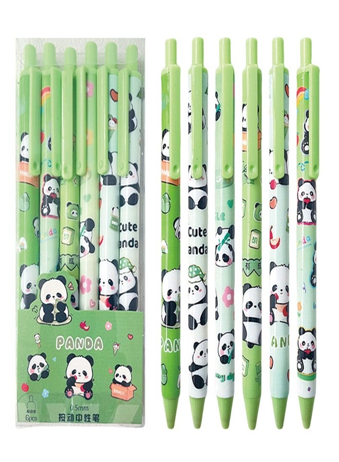 MOZXIRZ 6 Pcs Cute Panda Retractable Pens Cartoon Panda Pen 0.5mm Black Ink Pen Writing Pens Gel Ink Pens Aesthetic Pens Office School Supplies for Girls Boys Women Men (6Pcs Panda) - Image 1