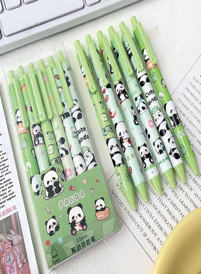 MOZXIRZ 6 Pcs Cute Panda Retractable Pens Cartoon Panda Pen 0.5mm Black Ink Pen Writing Pens Gel Ink Pens Aesthetic Pens Office School Supplies for Girls Boys Women Men (6Pcs Panda) - Image 5