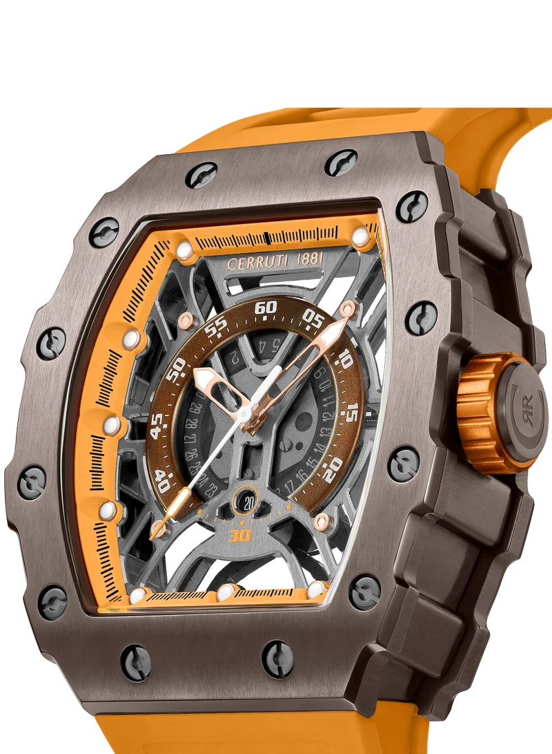 CERRUTI 1881 Men's Cerruti 1881 Gubbio Watch for Men - Tonneau Structure Dial with Orange Accents, Orange Silicone Strap