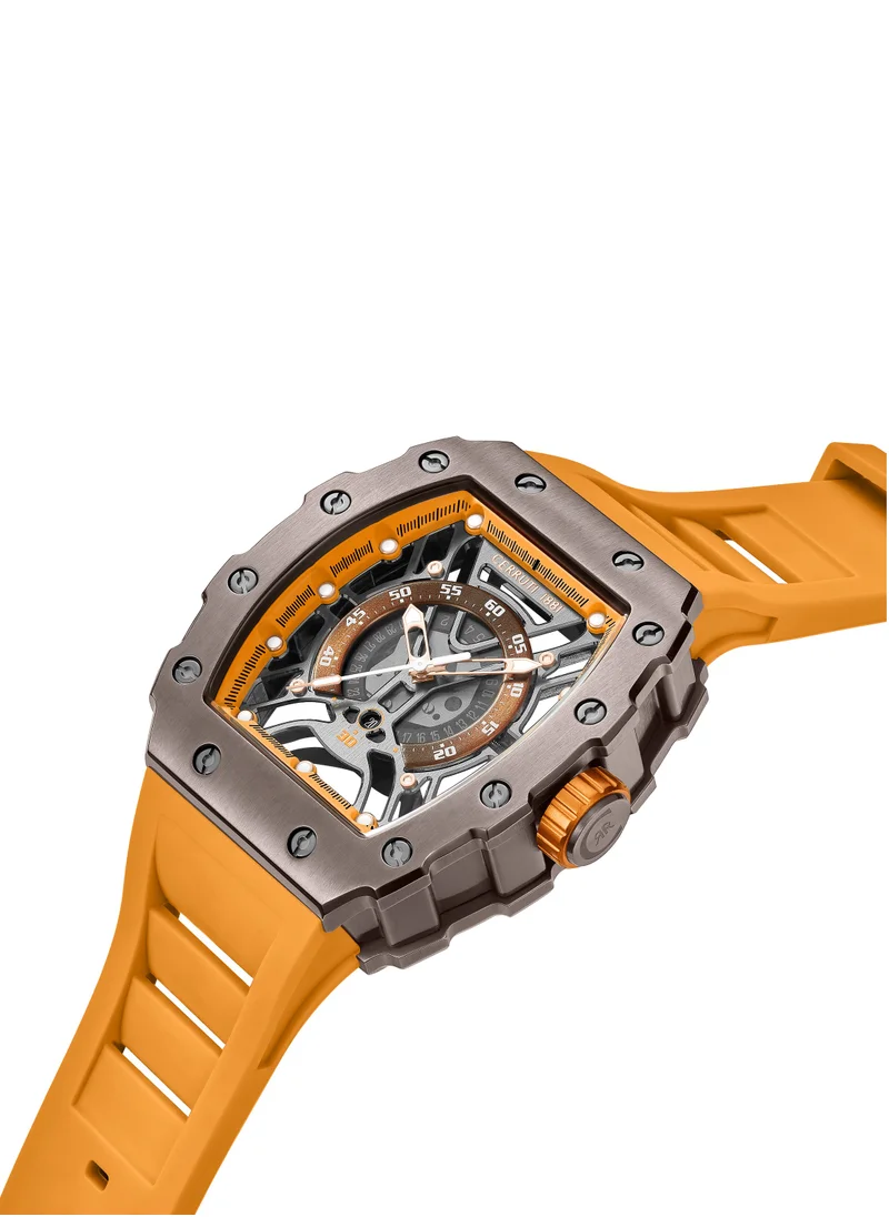 CERRUTI 1881 Cerruti 1881 Gubbio Watch for Men - Tonneau Structure Dial with Orange Accents, Orange Silicone Strap