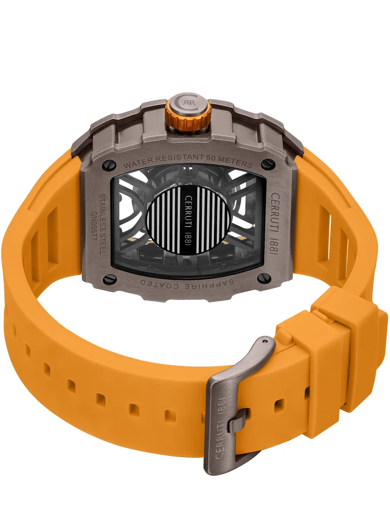 CERRUTI 1881 Men's Cerruti 1881 Gubbio Watch for Men - Tonneau Structure Dial with Orange Accents, Orange Silicone Strap
