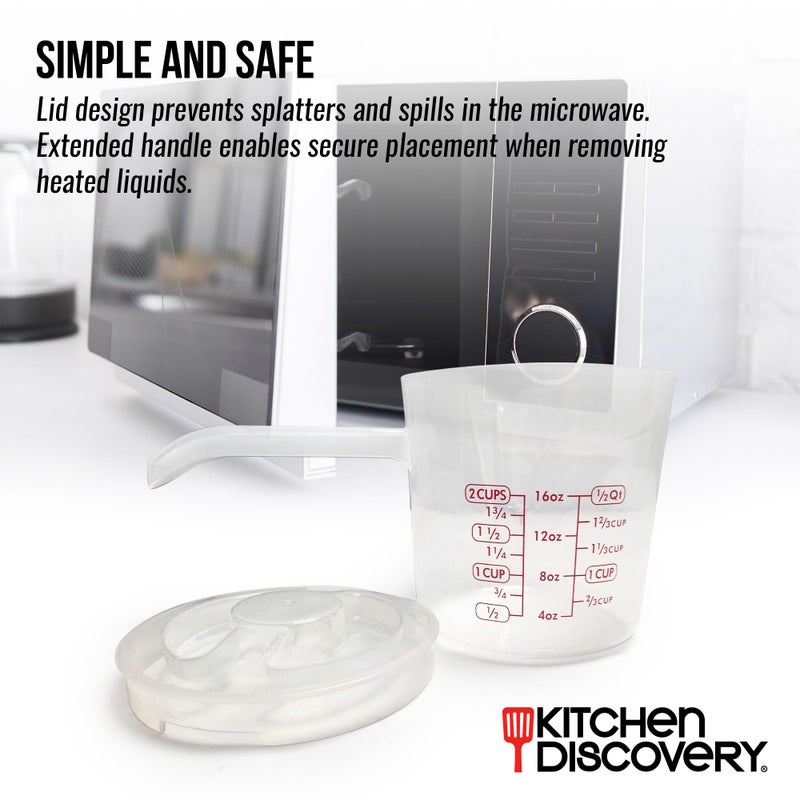 Kitchen Discovery Microwavable Measuring Cup â€“ Kitchen Discovery â€“ 2 Cup Plastic Measuring Cup with Spout, Lid, and Extended Handle for Safe Boiling and Pouring â€“ Microwave Safe Measuring Cup - Image 2
