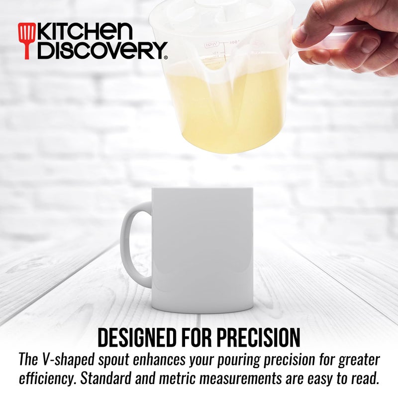 Kitchen Discovery Microwavable Measuring Cup â€“ Kitchen Discovery â€“ 2 Cup Plastic Measuring Cup with Spout, Lid, and Extended Handle for Safe Boiling and Pouring â€“ Microwave Safe Measuring Cup - Image 3