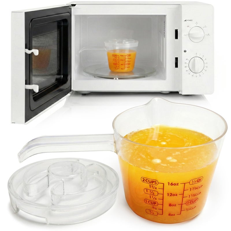 Kitchen Discovery Microwavable Measuring Cup â€“ Kitchen Discovery â€“ 2 Cup Plastic Measuring Cup with Spout, Lid, and Extended Handle for Safe Boiling and Pouring â€“ Microwave Safe Measuring Cup - Image 1