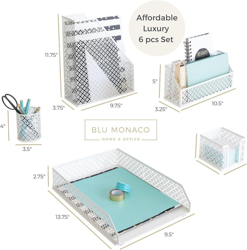 Blu Monaco White Desk Accessories for Women - 6 Piece Office Supply White Desk Organizer Set - Image 5