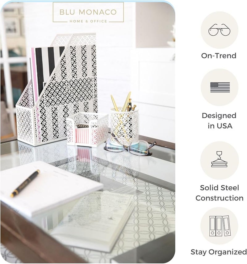 Blu Monaco White Desk Accessories for Women - 6 Piece Office Supply White Desk Organizer Set - Image 4