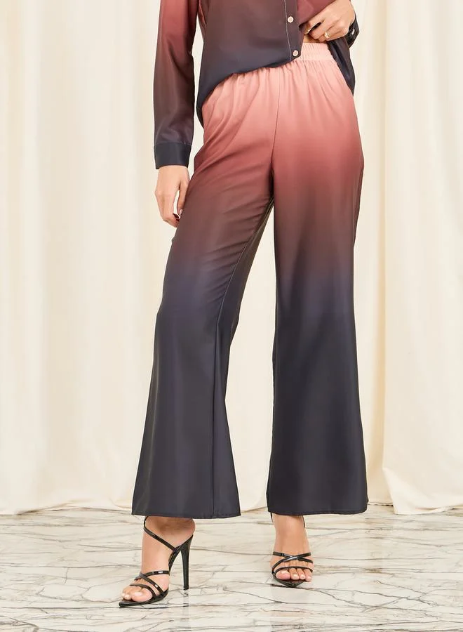 Styli Ombre Print Slim Fit Shirt and Wide Leg Pant Co-ords Set