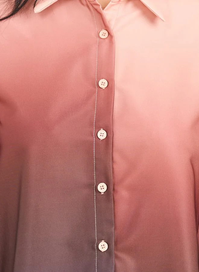 Styli Ombre Print Slim Fit Shirt and Wide Leg Pant Co-ords Set