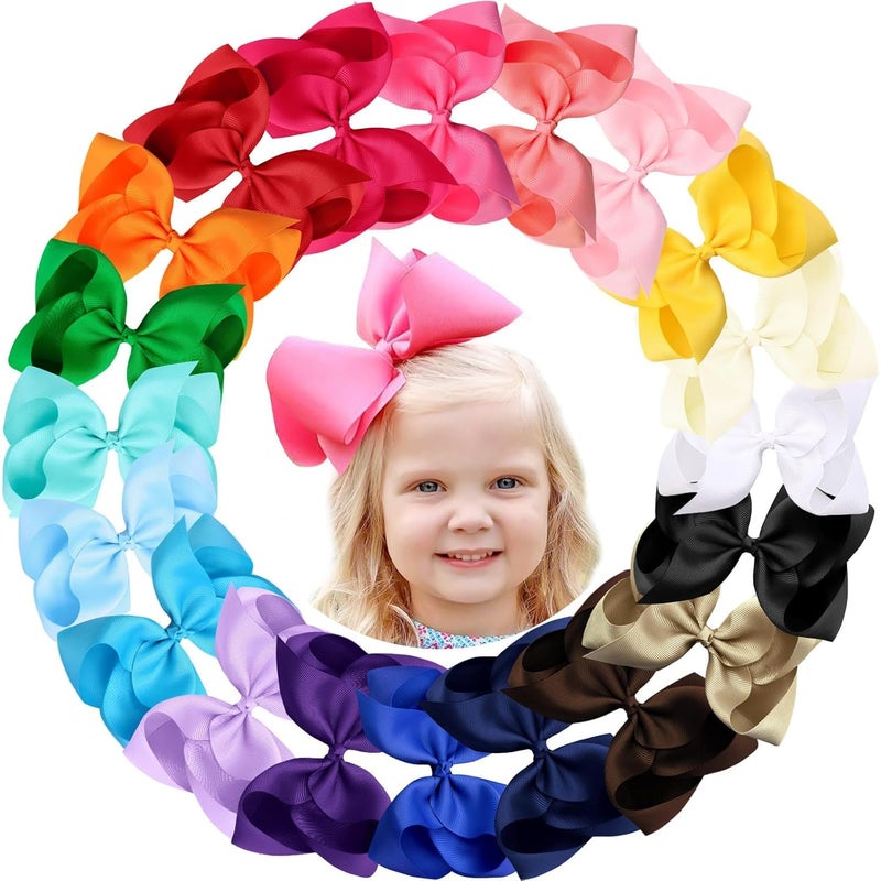 Oaoleer 20PCS 8 Inch Hair Bows for Girls Grosgrain Ribbon Toddler Hair Accessories with Alligator Clips for Toddlers Baby Girls Kids Teens in Pairs - Image 1