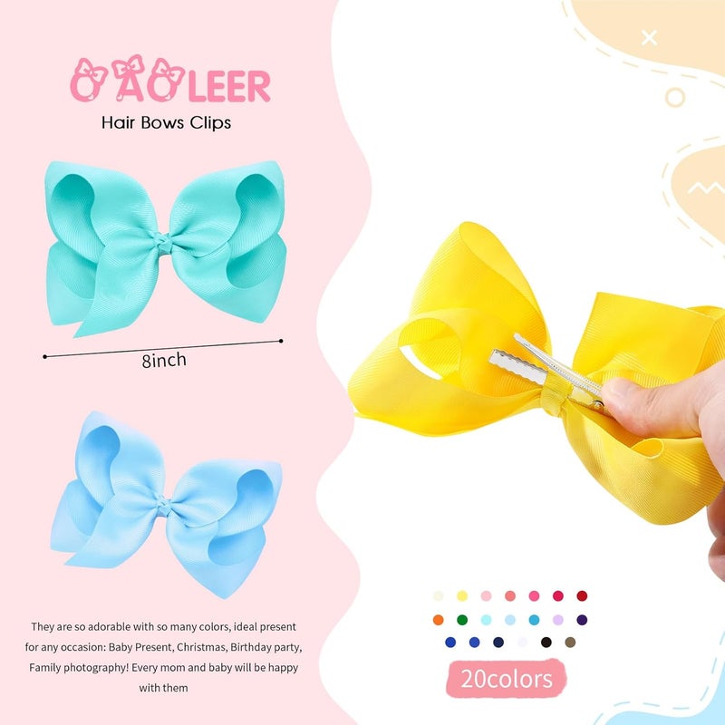 Oaoleer 20PCS 8 Inch Hair Bows for Girls Grosgrain Ribbon Toddler Hair Accessories with Alligator Clips for Toddlers Baby Girls Kids Teens in Pairs - Image 2