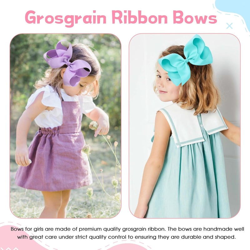 Oaoleer 20PCS 8 Inch Hair Bows for Girls Grosgrain Ribbon Toddler Hair Accessories with Alligator Clips for Toddlers Baby Girls Kids Teens in Pairs - Image 4
