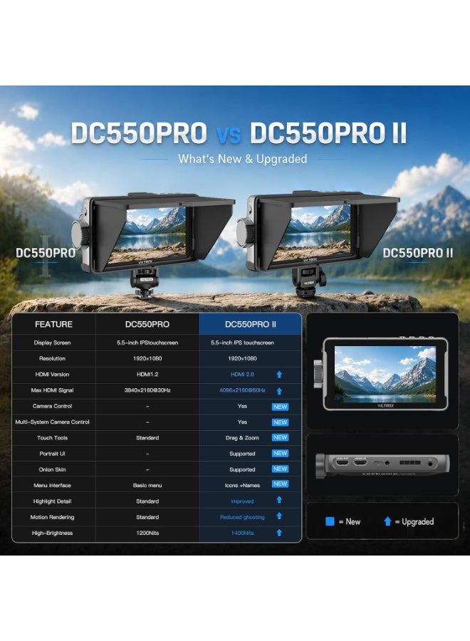 Viltrox DC-550 Pro II 5.5-Inch Touchscreen HD Monitor – 1400 Nits High-Brightness IPS, 4K HDMI 2.0 60Hz, USB/Wi-Fi Camera Control, 3D LUT & Onion Skin, For DSLR & Mirrorless Cameras - Image 2