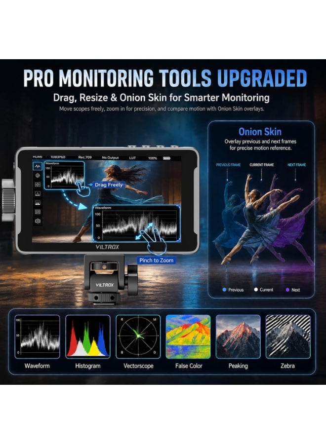 Viltrox DC-550 Pro II 5.5-Inch Touchscreen HD Monitor – 1400 Nits High-Brightness IPS, 4K HDMI 2.0 60Hz, USB/Wi-Fi Camera Control, 3D LUT & Onion Skin, For DSLR & Mirrorless Cameras - Image 5