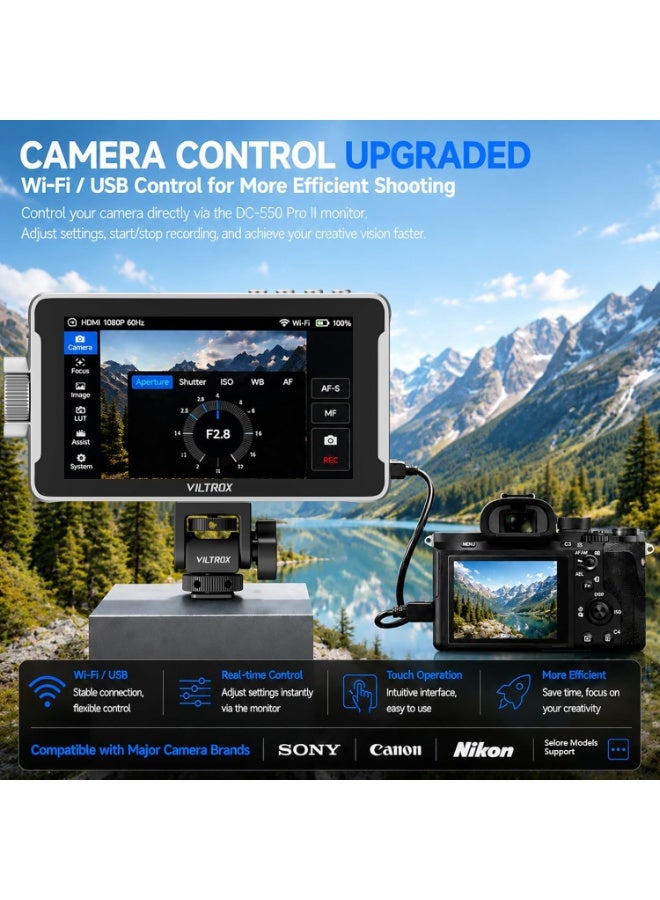 Viltrox DC-550 Pro II 5.5-Inch Touchscreen HD Monitor – 1400 Nits High-Brightness IPS, 4K HDMI 2.0 60Hz, USB/Wi-Fi Camera Control, 3D LUT & Onion Skin, For DSLR & Mirrorless Cameras - Image 4