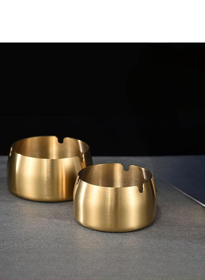 2-pack of 12cm and 8cm stainless steel ashtrays, portable, shatter-resistant, windproof and odor-resistant ashtrays with lids, suitable for patios, homes, offices, and living rooms, gold - Image 1