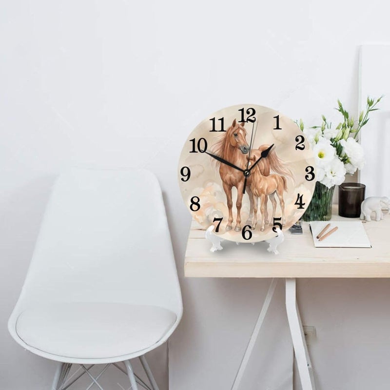 Abucaky Horses Print Wall Clock Battery Operated Silent Round Clock Wall Decor for Home Office School, 9.8 Inch - Image 3