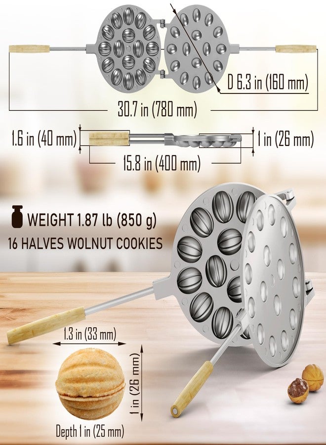 BIOL Heavy Oreshki Mold Oven Cookies Maker Oreshnitsa 16 Nuts Oreshki - Cookie Mold Oreshek Cake - Nut Cookie Shaped Molds - Metal Mold Form Nuts for Sweet Russian Nuts Oreshki Molding for Baking - Image 2