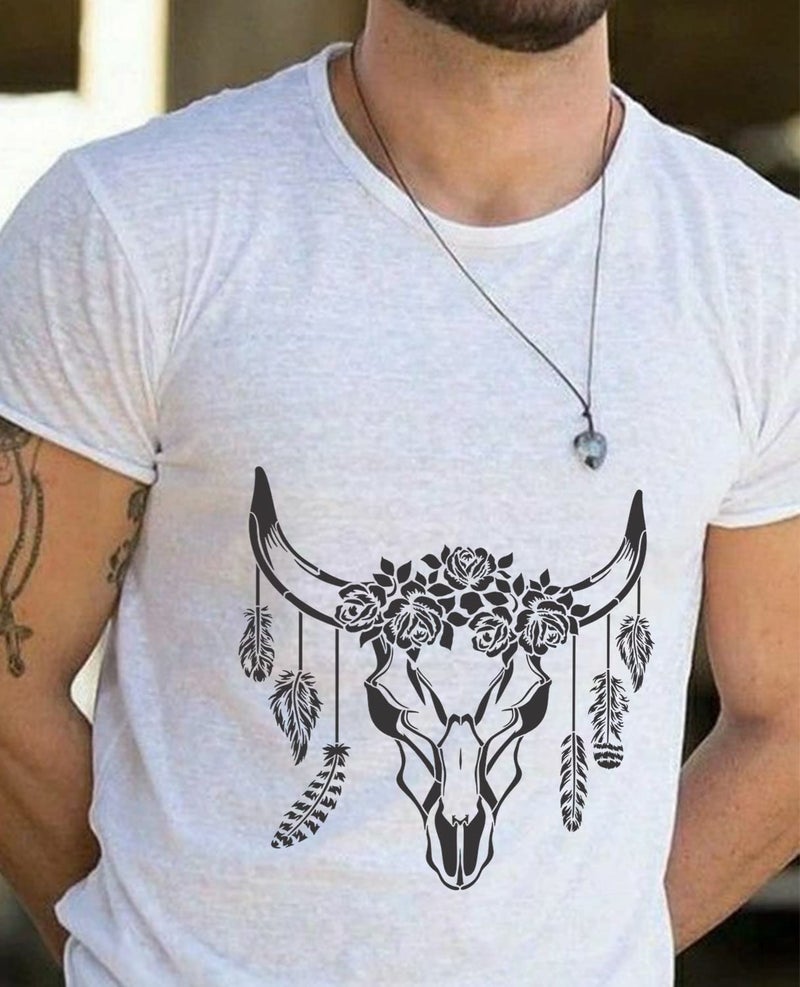CrafTreat CrafTreat Reusable Bull Stencil for Painting on Wood - Boho Skull Stencil - Size:12"X12" Inches - Animal Stencils for Fabric Painting - Skull Stencils for Airbrushing - Bull Head Stencil - Image 2