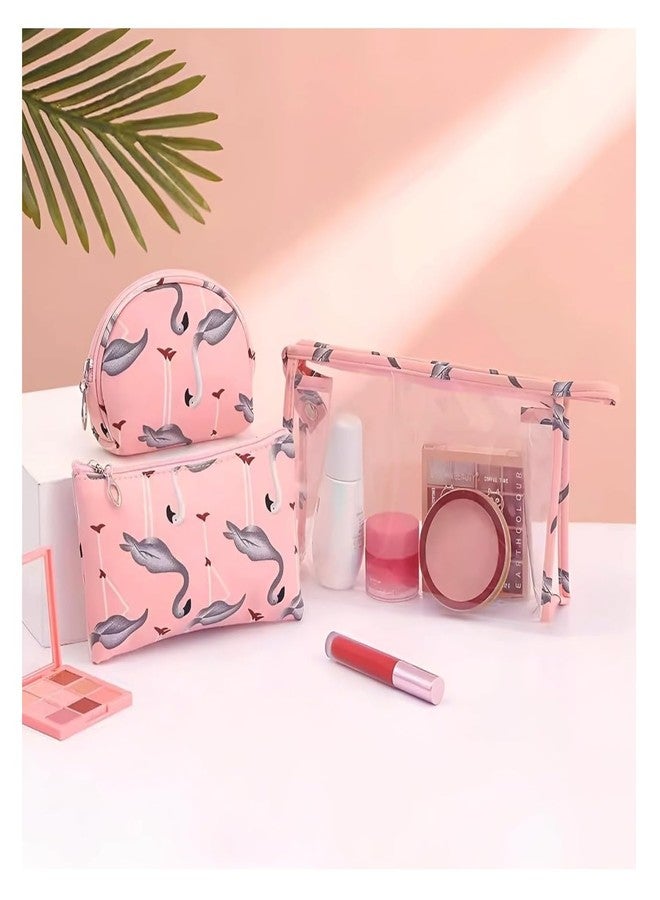 PUSHKH Cosmetic Organizer Set of 3 Makeup Bags with Large Transparent Pouch, Medium, Small Cosmetic Zipper Bags for Women, Girls - Image 2