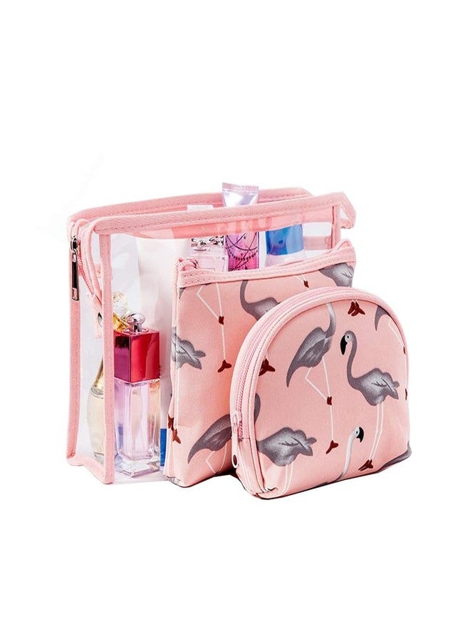 PUSHKH Cosmetic Organizer Set of 3 Makeup Bags with Large Transparent Pouch, Medium, Small Cosmetic Zipper Bags for Women, Girls - Image 1