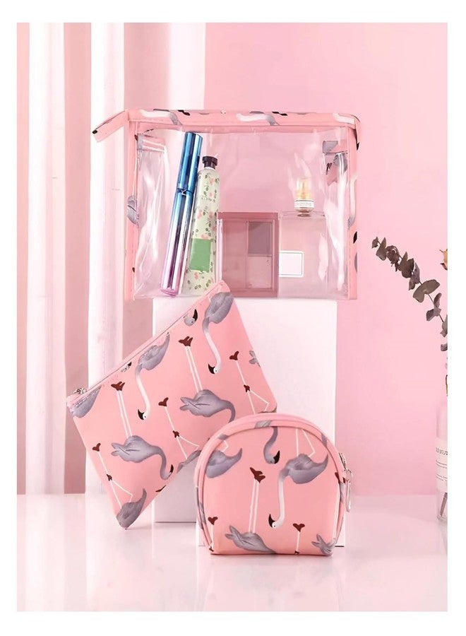 PUSHKH Cosmetic Organizer Set of 3 Makeup Bags with Large Transparent Pouch, Medium, Small Cosmetic Zipper Bags for Women, Girls - Image 3