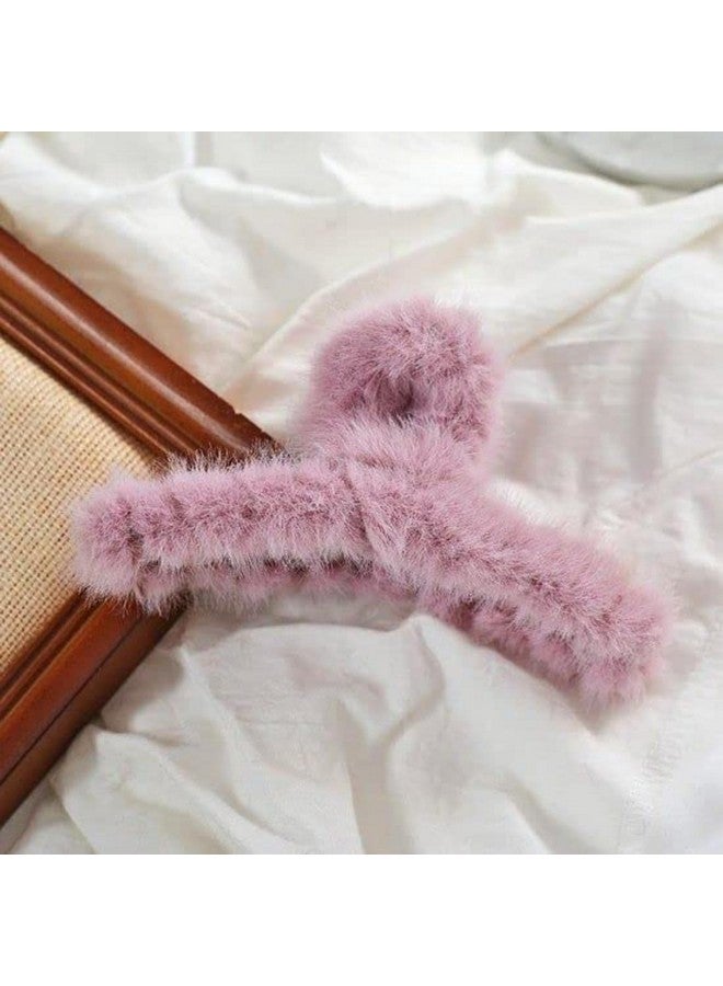 DN Creation Set of 3 Cute Soft Faux Rabbit Fleece Fur Curve, Non Slip Large Barrettes Large Fuzzy Hair Clips Claw Clutcher,Hair Styling Accessories For Women & Girls - Random Color - Image 3