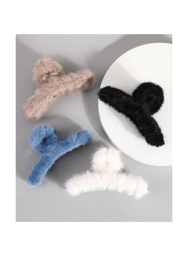 DN Creation Set of 3 Cute Soft Faux Rabbit Fleece Fur Curve, Non Slip Large Barrettes Large Fuzzy Hair Clips Claw Clutcher,Hair Styling Accessories For Women & Girls - Random Color - Image 2