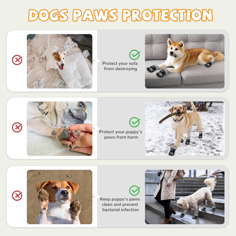TEWIWAP Dog Shoes for Hot Pavement,Dog Boots & Paw Protectors for Large Medium Size Dogs to Prevent Licking,Dog Booties with Reflective for Outdoor,Hiking,Hardwood Floors,Winter Snow(Black Grey,Size1) - Image 3