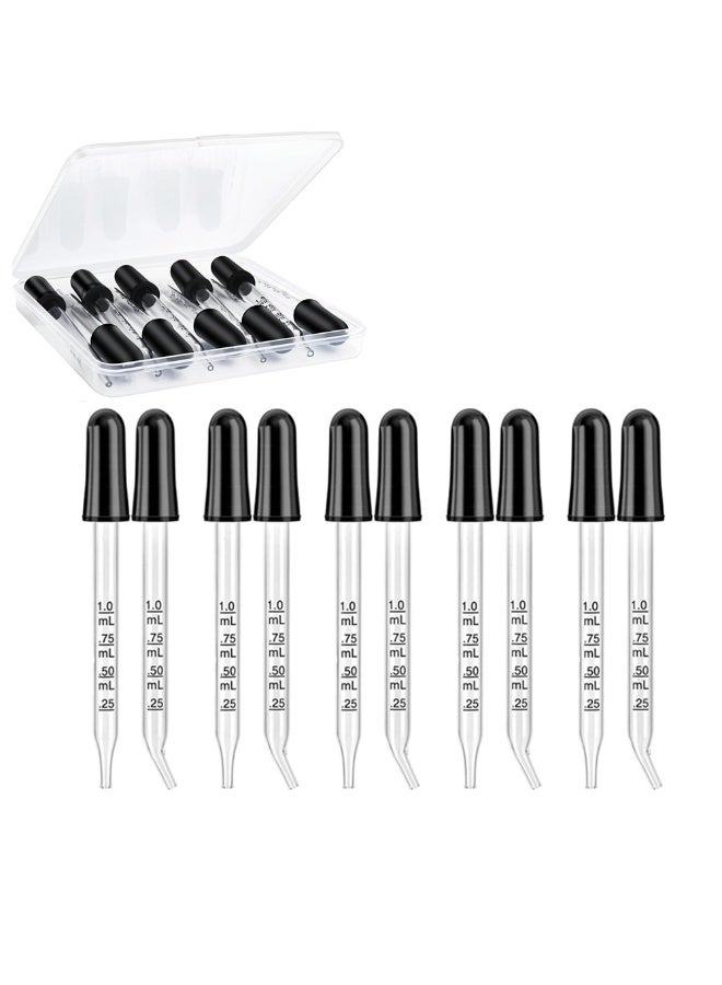 10PCS Glass Pipette with Measurement, 1ml Glass Pipette Dropper with Silicone Head, Pippets Dropper with Bent & Straight Tips, for Essential Oils, Transfer, and Dispensing of Liquids - Image 1
