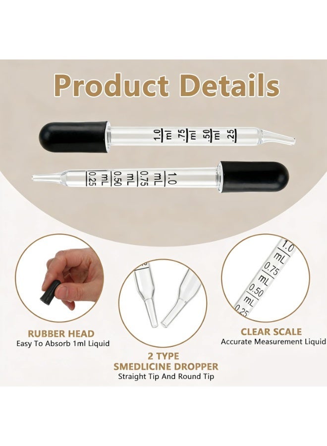 10PCS Glass Pipette with Measurement, 1ml Glass Pipette Dropper with Silicone Head, Pippets Dropper with Bent & Straight Tips, for Essential Oils, Transfer, and Dispensing of Liquids - Image 2
