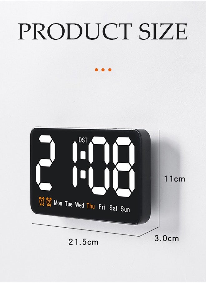 Digital wall clock, large screen multifunctional alarm clock, with temperature, date, and week display, adjustable brightness, used in living rooms, kitchens, and bedrooms, 21.5 * 11 * 3cm