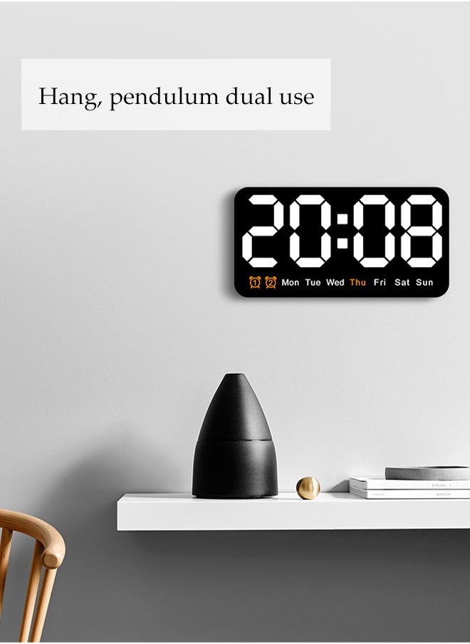 Digital wall clock, large screen multifunctional alarm clock, with temperature, date, and week display, adjustable brightness, used in living rooms, kitchens, and bedrooms, 21.5 * 11 * 3cm