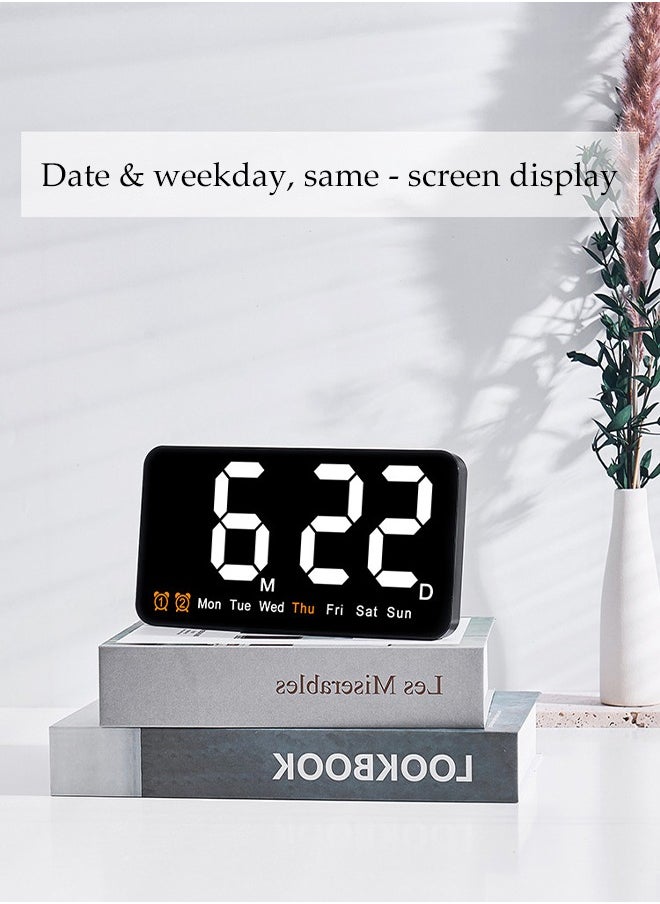 Digital wall clock, large screen multifunctional alarm clock, with temperature, date, and week display, adjustable brightness, used in living rooms, kitchens, and bedrooms, 21.5 * 11 * 3cm