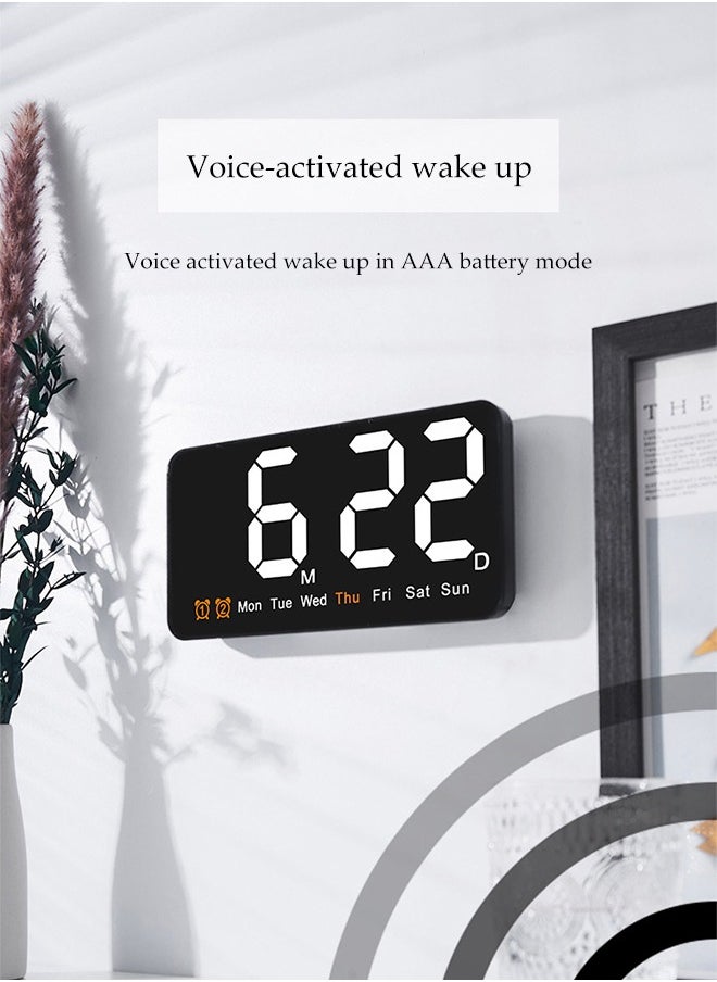 Digital wall clock, large screen multifunctional alarm clock, with temperature, date, and week display, adjustable brightness, used in living rooms, kitchens, and bedrooms, 21.5 * 11 * 3cm