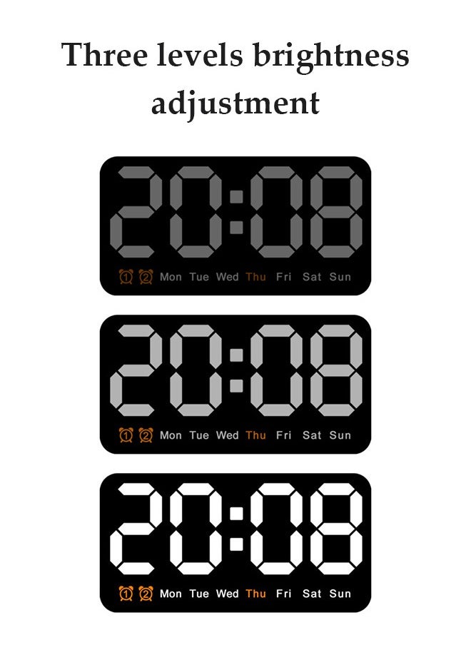Digital wall clock, large screen multifunctional alarm clock, with temperature, date, and week display, adjustable brightness, used in living rooms, kitchens, and bedrooms, 21.5 * 11 * 3cm