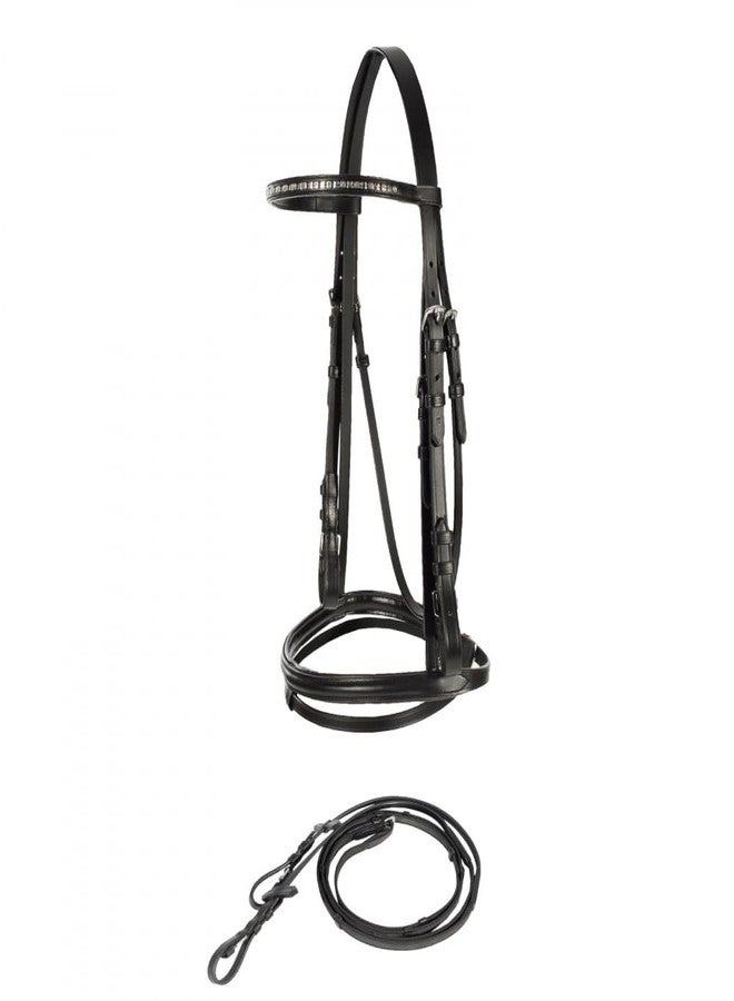 HORZE Weston Padded Leather Snaffle Bridle with Flash Noseband and Web Reins | English Bridle for Horses - Black - Horse - Image 1