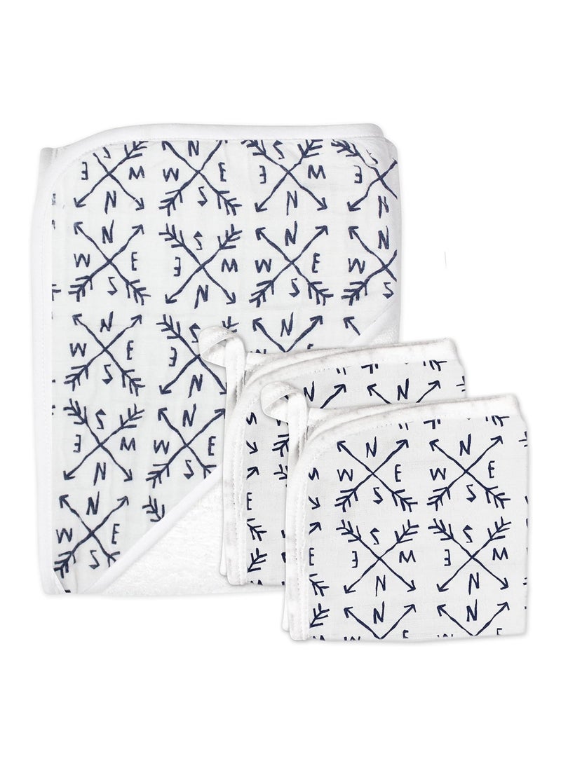 HonestBaby Pack Of 3 Cotton Hooded Towel And Washcloth Set, One Size 