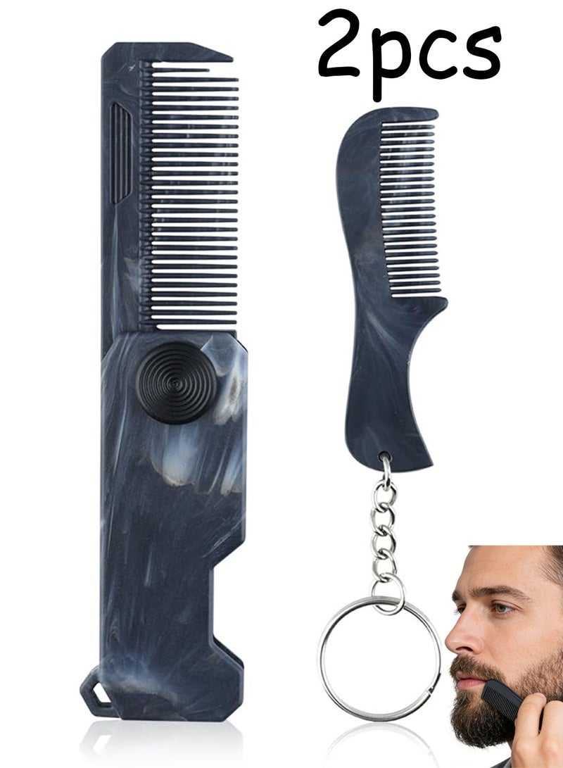 2Pcs Mini Folding Beard Comb Set - Pocket Comb for Men’s Beard & Moustache Grooming, Fine Tooth Hair Comb for Travel and Everyday Use - Image 1