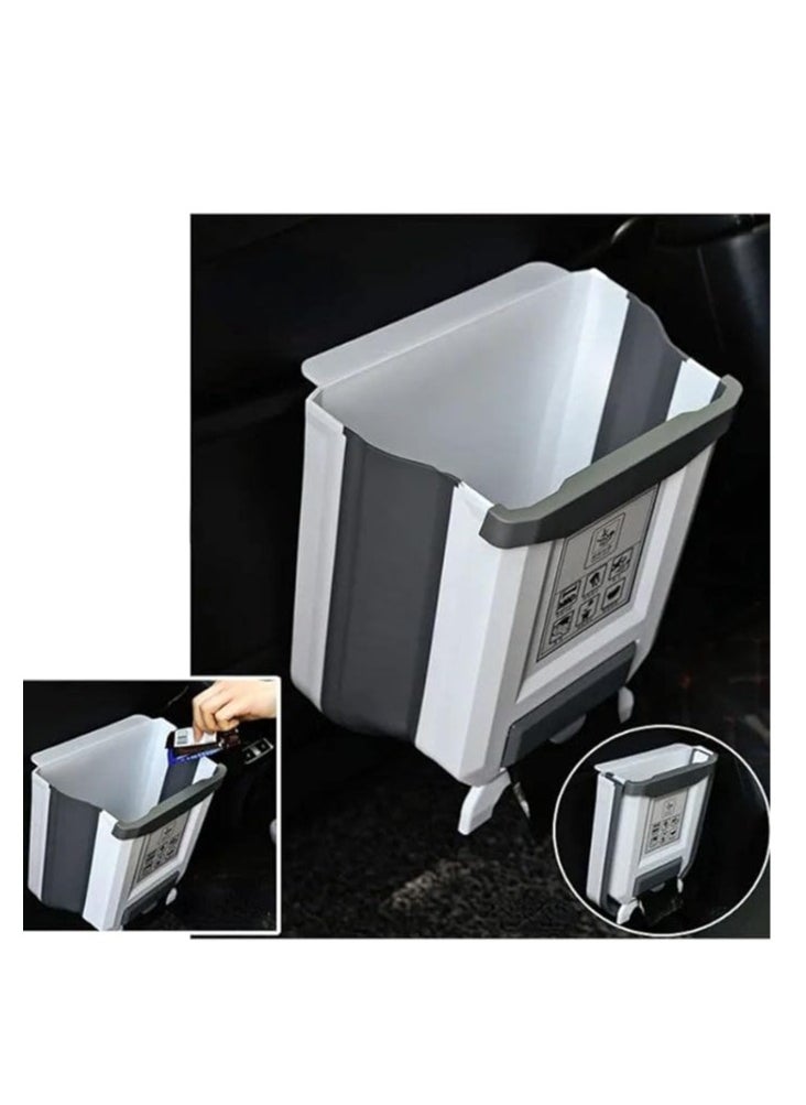 Silicone trash can with a place to put large, foldable garbage bags made of silicone reinforced plastic with a place to hang the basket.